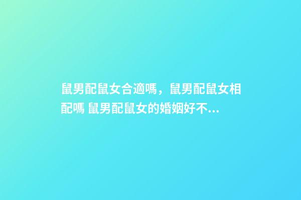 鼠男配鼠女合適嗎，鼠男配鼠女相配嗎 鼠男配鼠女的婚姻好不好-第1張-觀點-玄機派